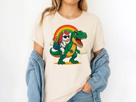 Back to School Unicorn Riding T-Rex PNG: A Creative Graphic for All Ages