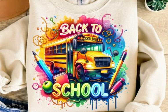 Colorful Neon Back to School Bus PNG: A Digital Asset for Creative Projects